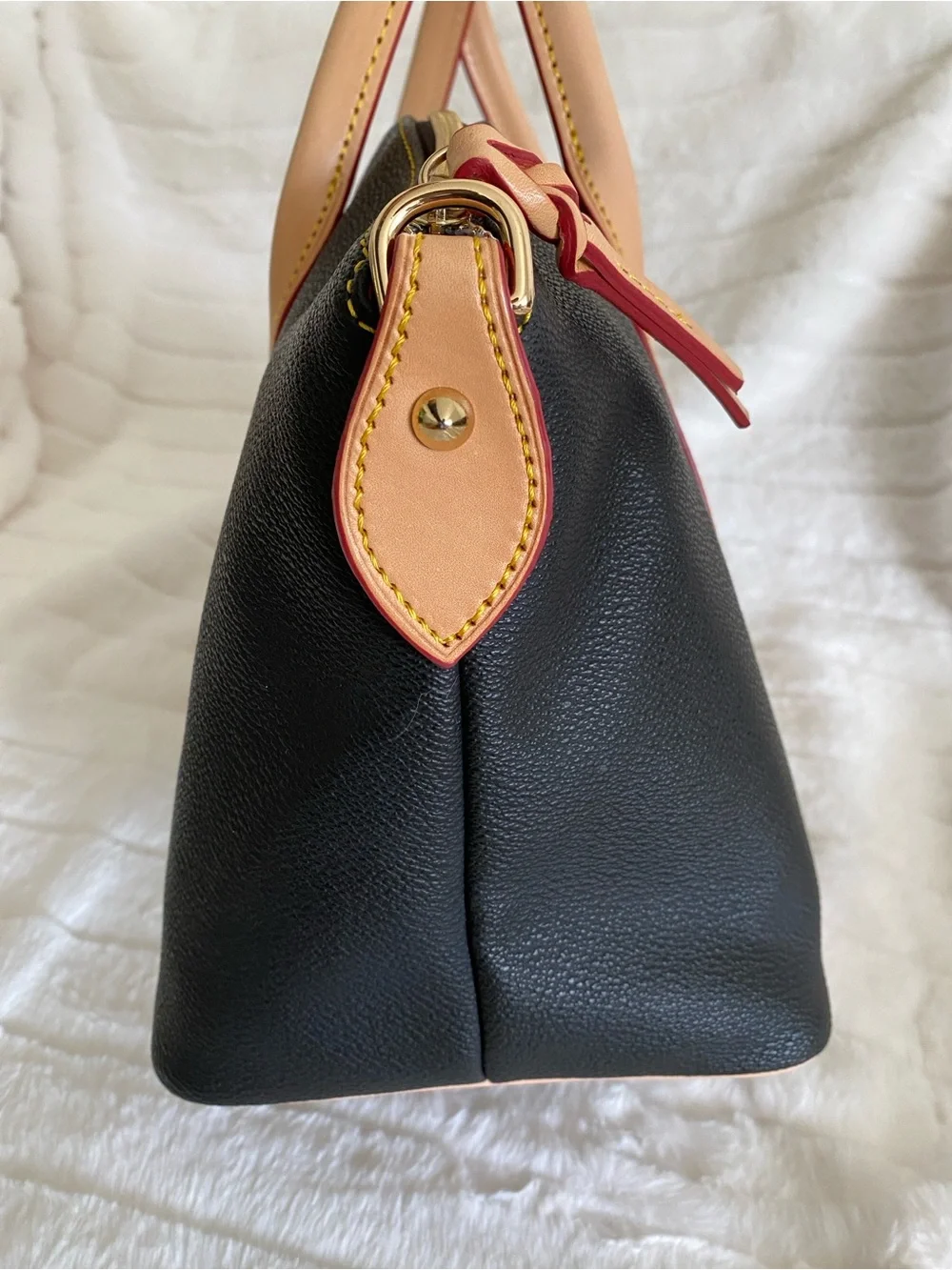 Dooney & Bourke Small Madeline Satchel in Black and Tan Leather w/ Strap